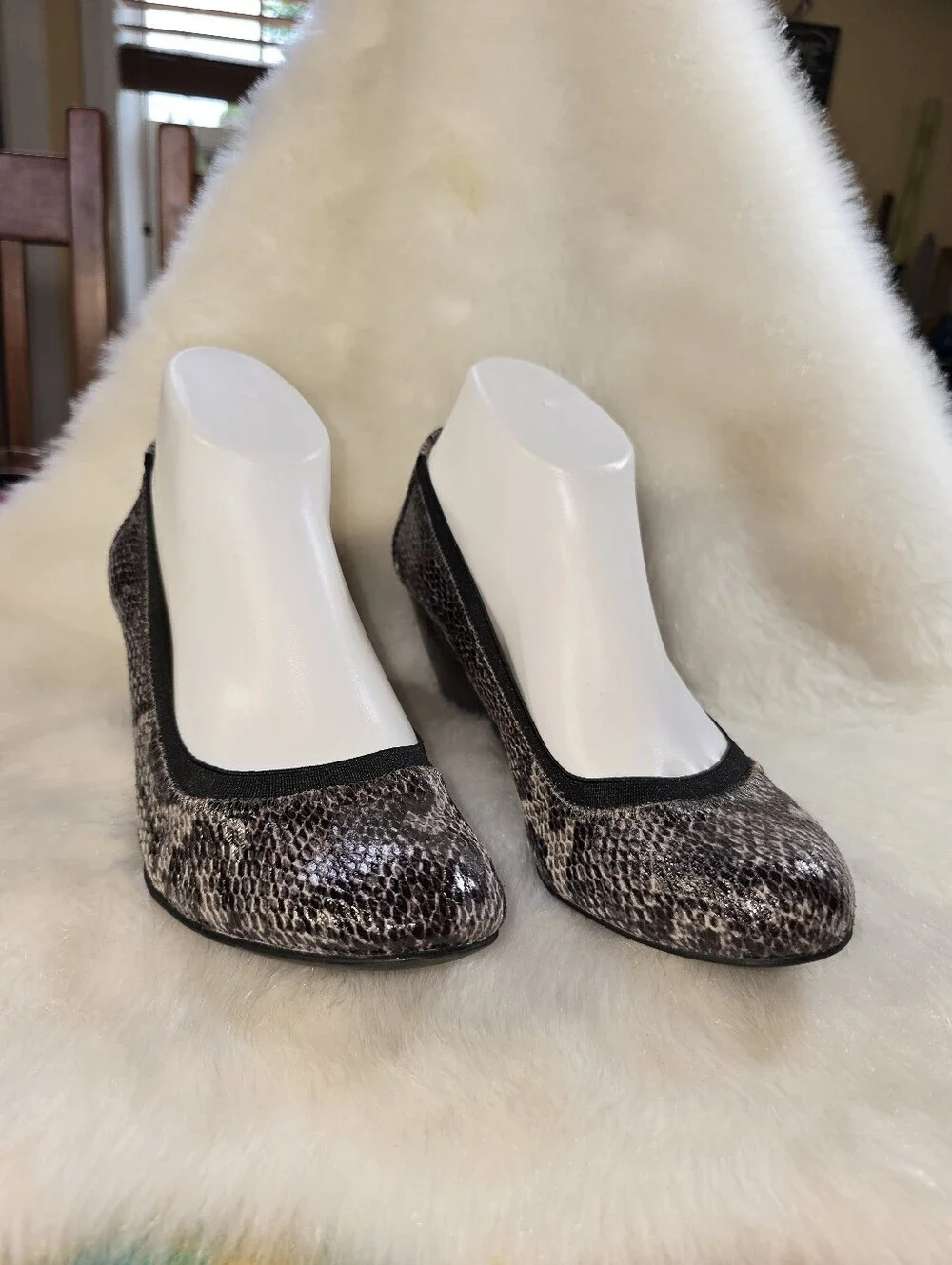 BCBGeneration Nalisa Women’s Snake-Print Wedge Pumps - Black/Gray